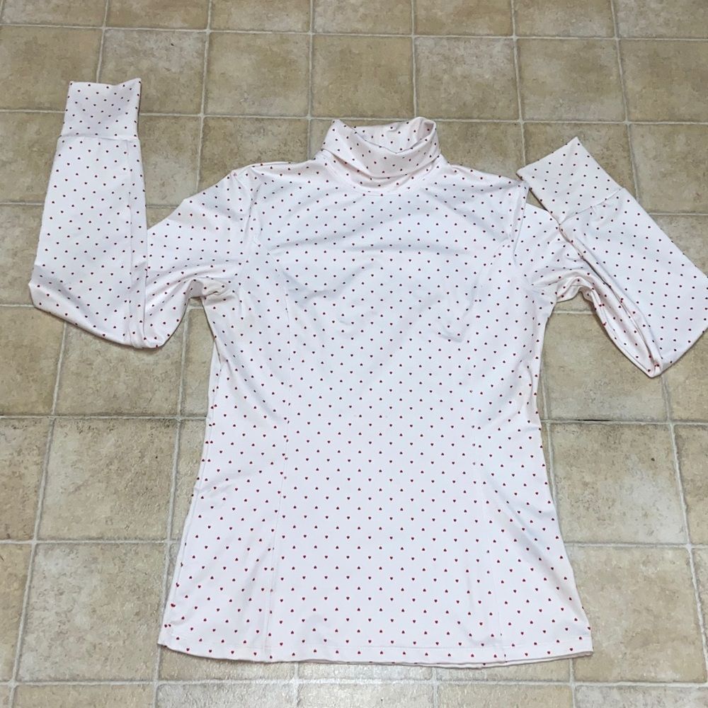 Obermeyer White and Red Polka Dot Long Heart Sleeve Top Sport Size Medium